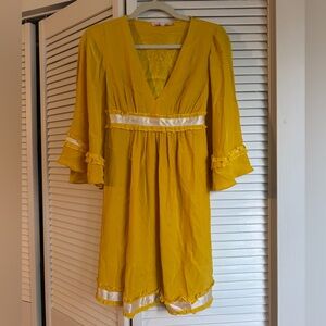 Betsey Johnson 100% Silk Vintage Yellow Long Sleeve Dress